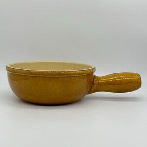 Vintage Landert 20 Fondue Pot Cream & Brown Glaze 8" Diameter 3" Deep 4" Handle~